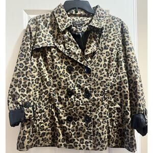 Talie Leopard Print Double Breasted Jacket Peacoat Classic Glam Size Large Coat